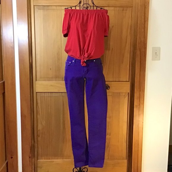 COPY - Purple High Waisted Skinny Jeans - Picture 2 of 4